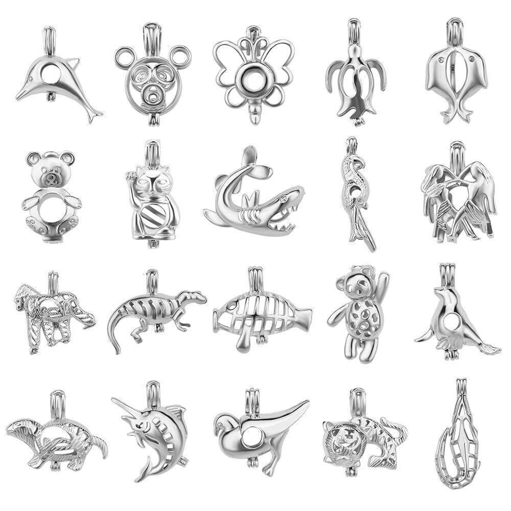 1300 10Pcs Random Animals Cage Pendants for Pearl Jewelry Making Silver